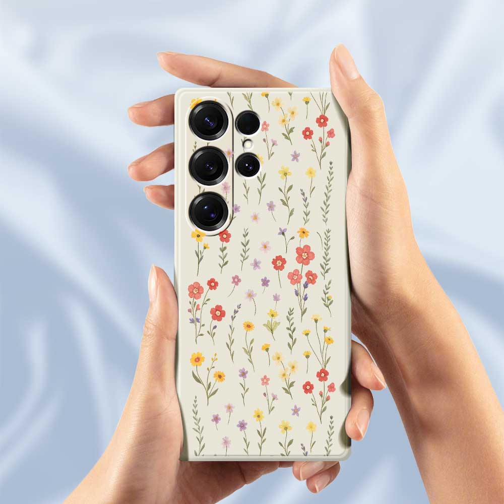 For Samsung Galaxy S25 Ultra Case Flowers and Grass Pattern Printing Straight Edge TPU Phone Back Cover
