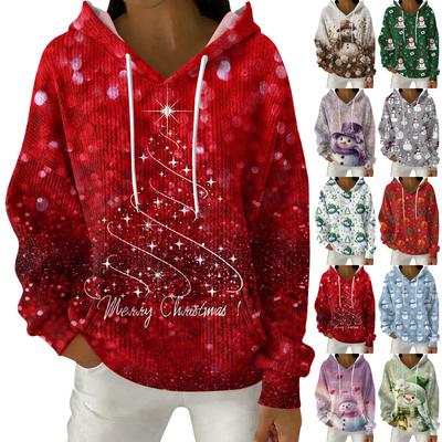 Women's Fashion Casual Christmas Print Pullover Long-Sleeve Hooded Sweatshirt