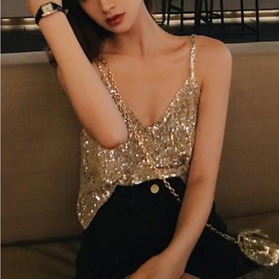 Suspenders Outside To Wear Fashion Bundy Summer Korean Version of The New Gold Glitter Glitter Vest Women with Sexy Women