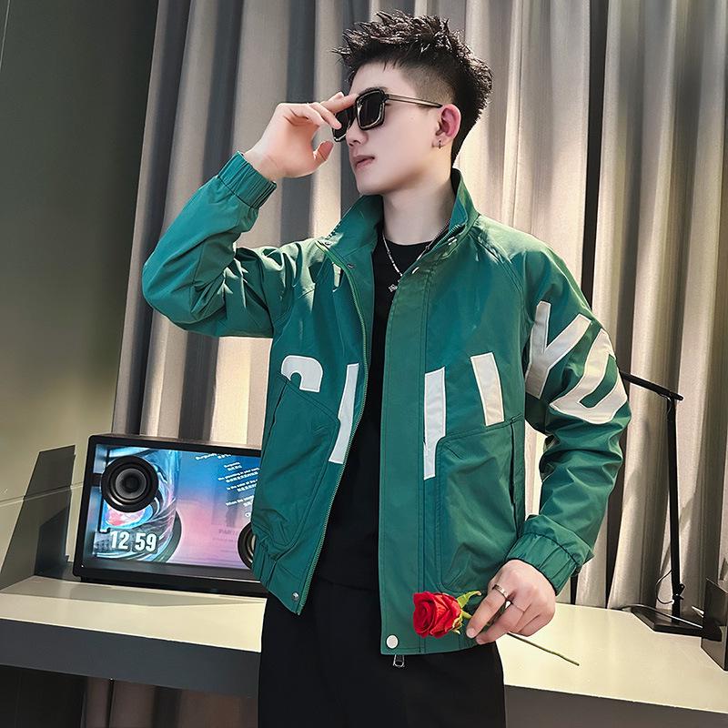 

Men s Trendy Color-Block Stand-Up Collar Jacket: New for 2026 Spring & Autumn Collection XXXL зелений