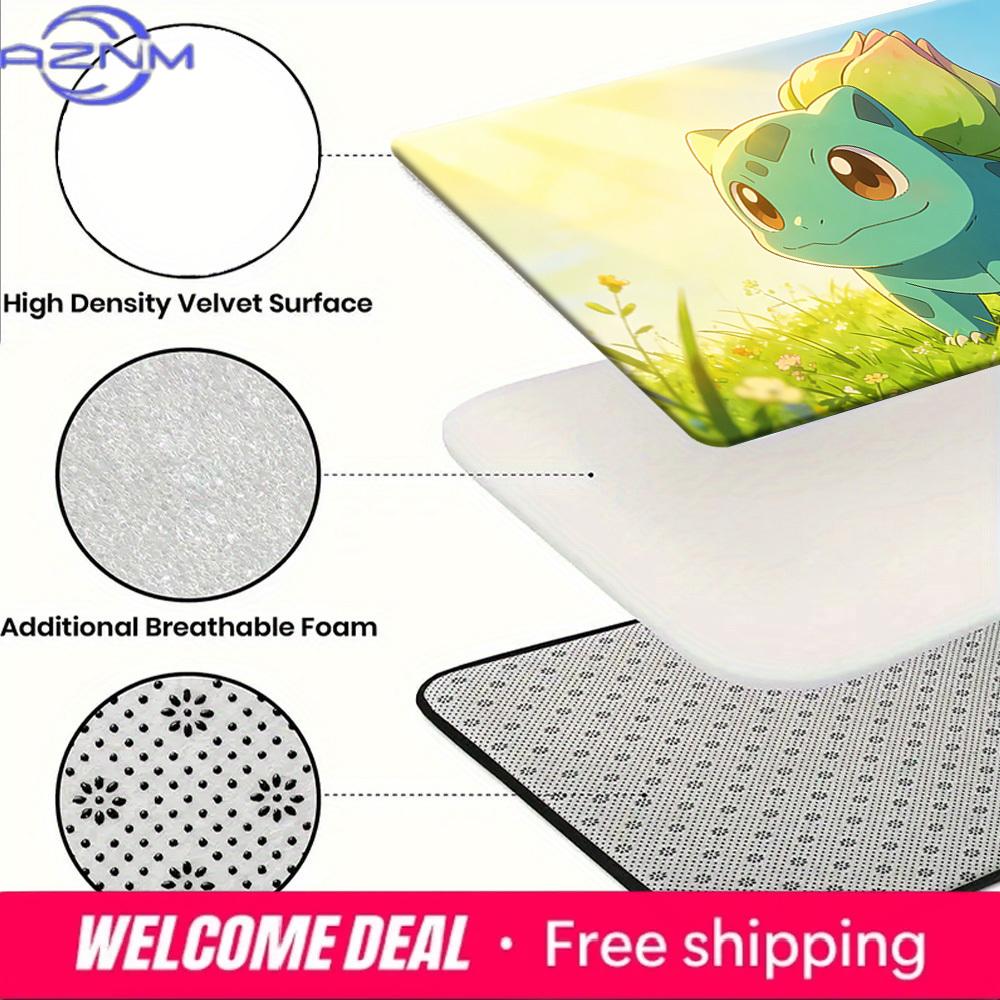 Cute Bulbasaur in Sunlit Flower Meadow Print Non-slip Doormat, Soft Absorbent Floor Rug for Home Decor