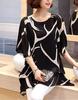 Aspersio Beautiful Chiffon Design Tops Flared Sleeves Sleeves Tunic Sleeves Slimming Pullover Shirt Sexy Striped Casual Cute Loose Satin Bicolor Round