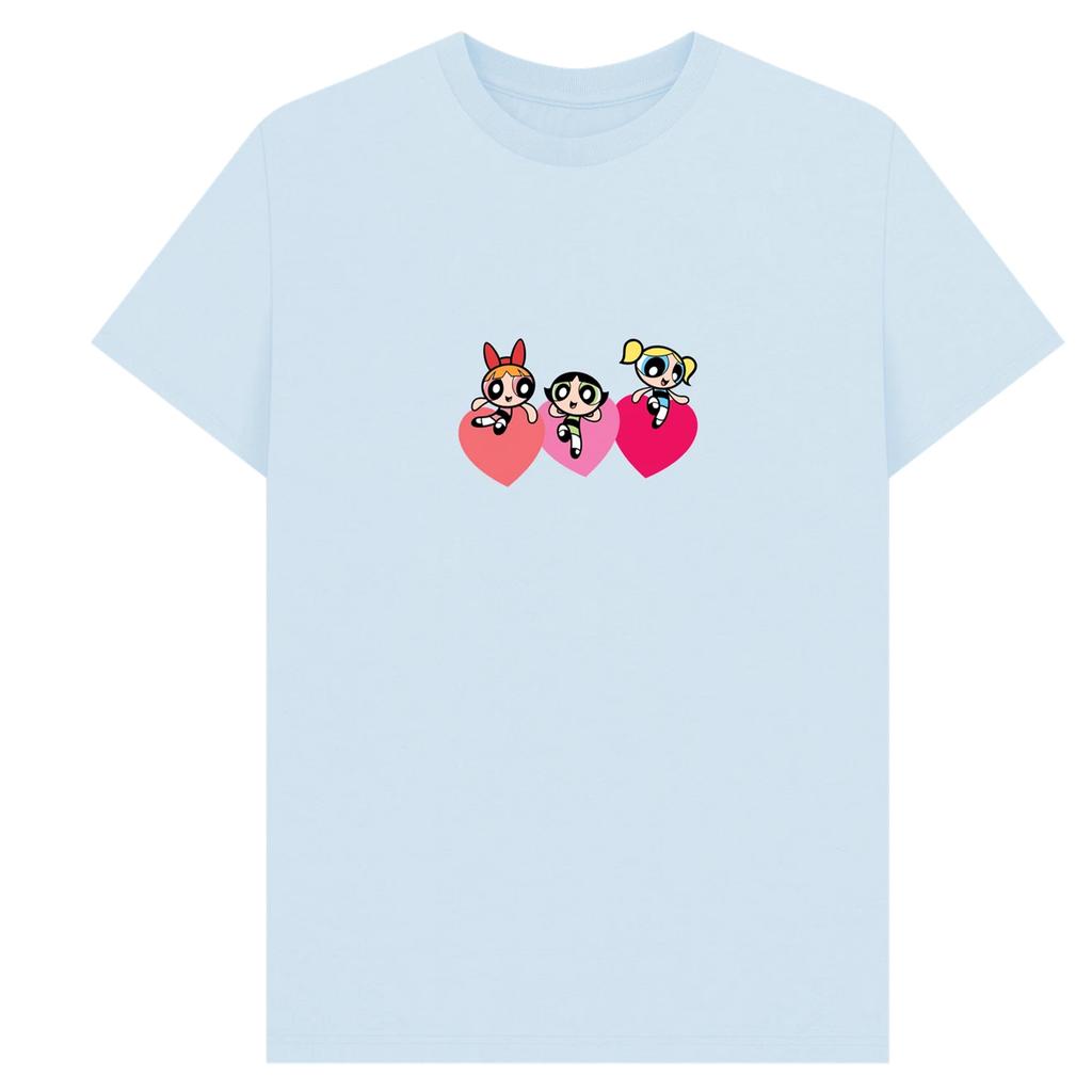 The Powerpuff Girls Unisex Adult Triple Heart T-Shirt