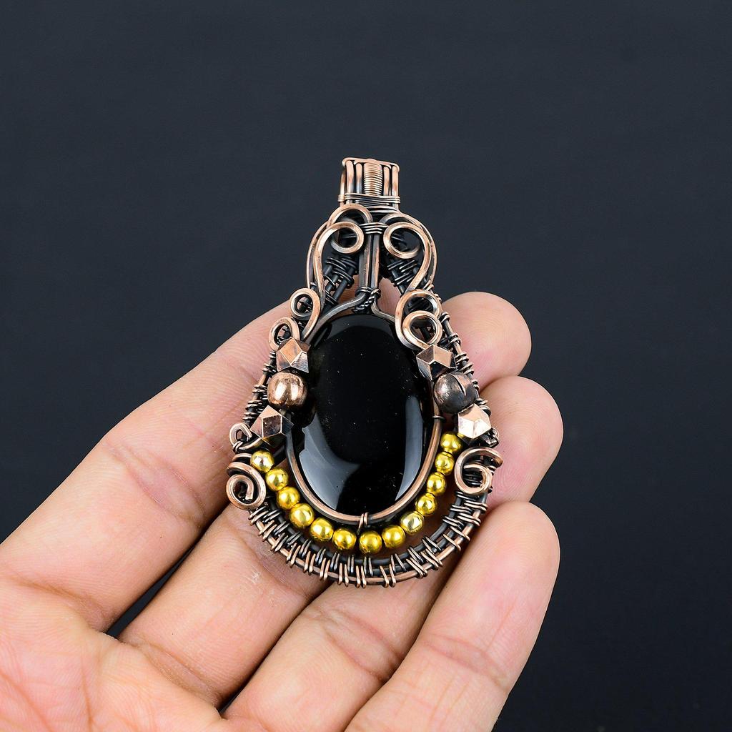 Black Onyx Jewelry, 999 Copper Wire Wrapped Pendant Handmade Gemstone Jewelry, Gifts For Wife Brand New Pendant