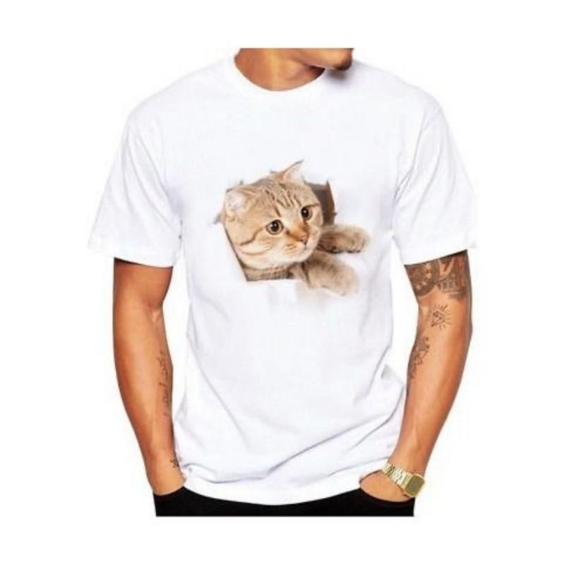 Nový módní trend Pánské tričko 3D potisk kočky Bílé krátký rukáv Denní ležérní Žolík Kulatý výstřih Pulovr