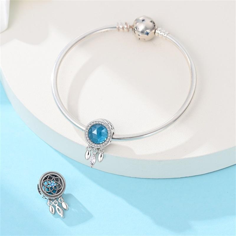 Dreamy Authentic copper Sea Blue Dream Catcher Wish Gem Zircon Bead Compatible With Women Bracelets Diy Fine Valentines Gift Jewellery