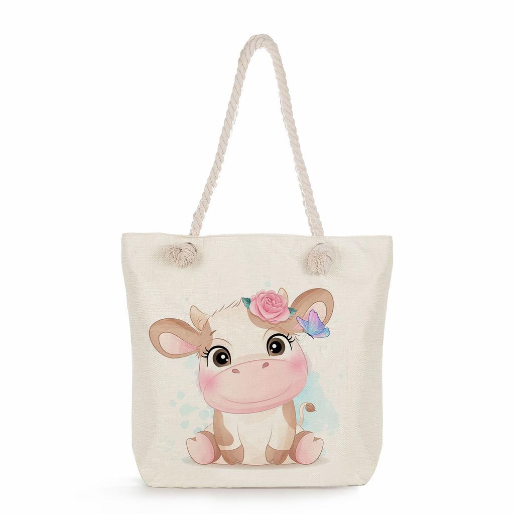 Animal print thick rope single-shoulder beach bag 7286 CLE