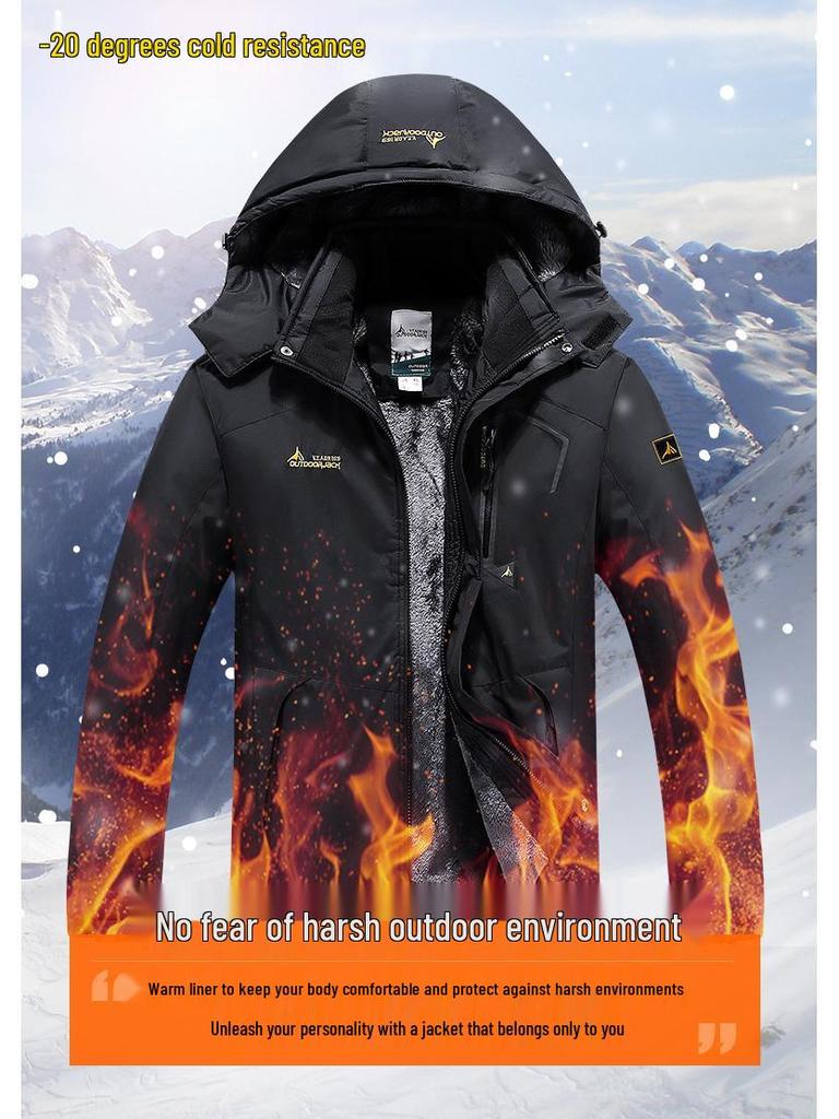 Men's Winter Windproof Fleece-Lined Cotton Jacket - Thickened Outerwear for Outdoor Cold-Weather Protection