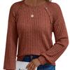Long Sleeves Women's Round Neck Solid Color Hollow Button Long Sleeve Casual Splicing Top