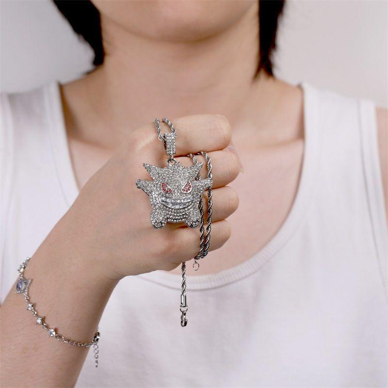 Little Devil Diamond Necklace Cute Cartoon Long Necklace - Light Luxury Trendy Couple Jewelry Accessories for Unisex