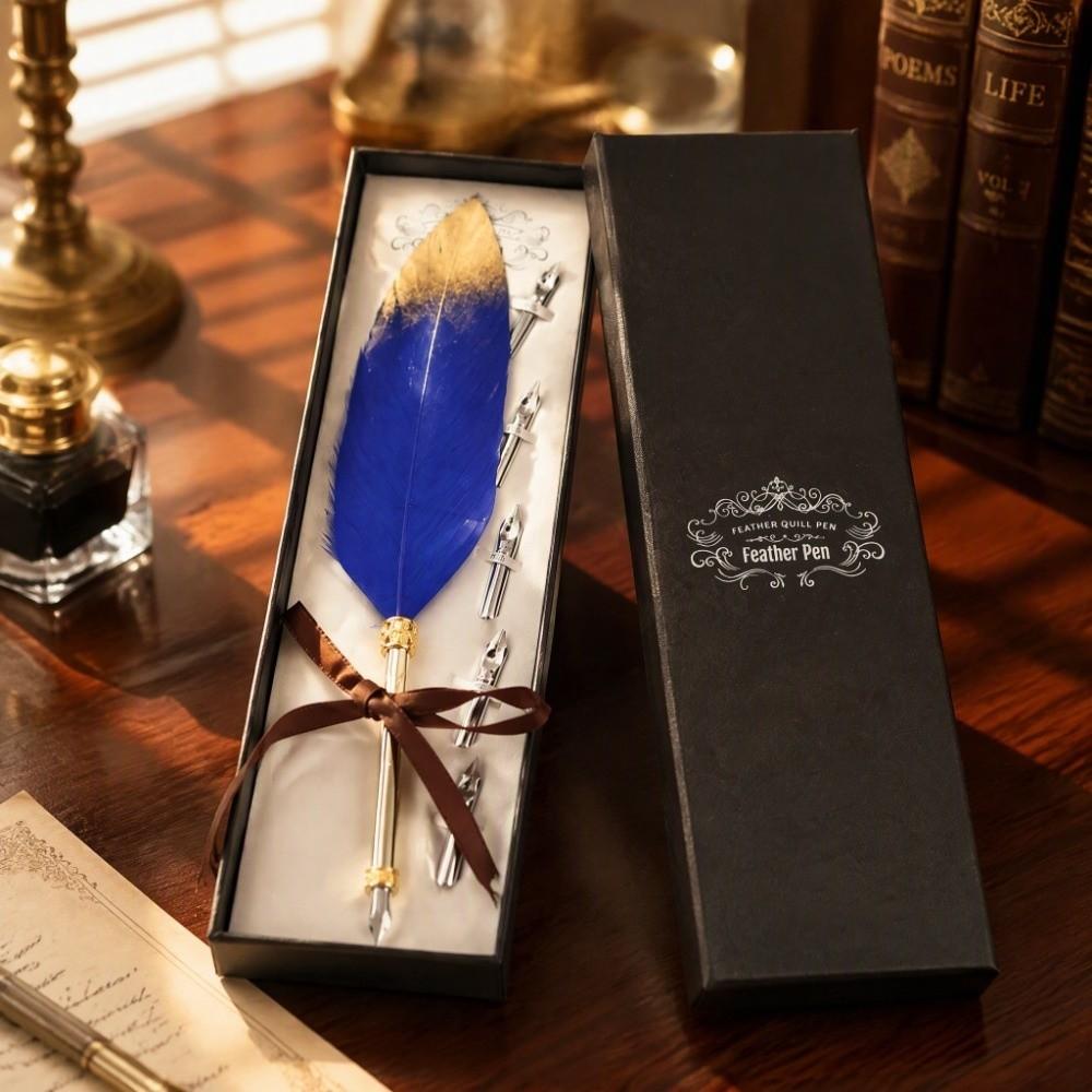 Blue Calligraphic Pen Set Metal Dip Pen Set Replacement Feather Pen Kit  Calligraphy Practice