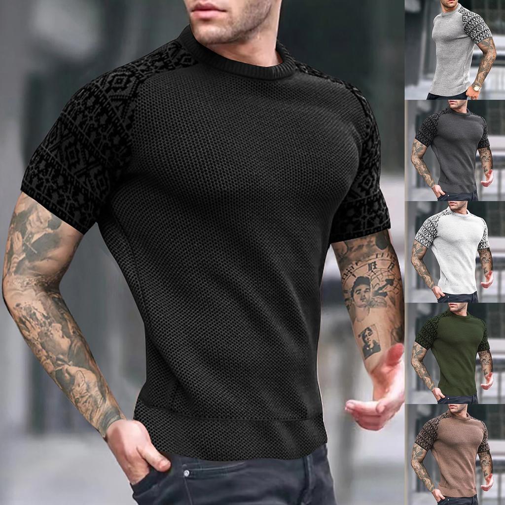Men's Summer Casual Business Breathable T-Shirts Men's Printed Round Neck Slim Fit T-Shirts