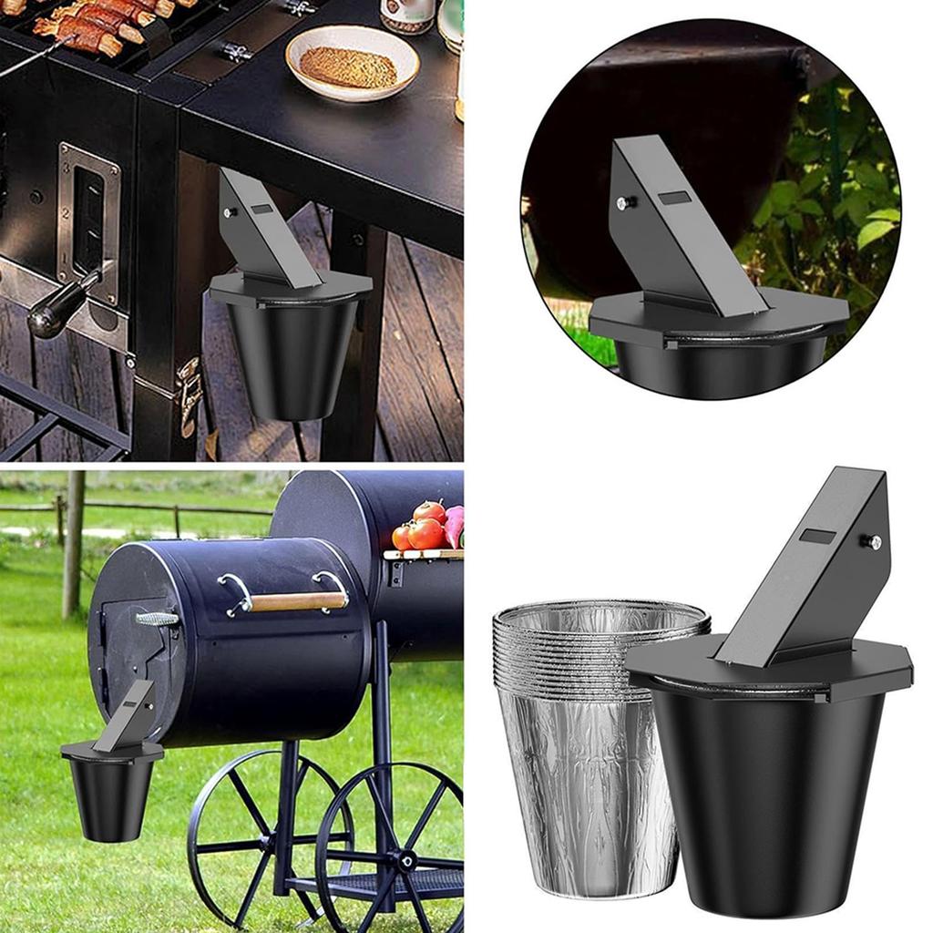 Smoker Drip Bucket with 12 Foil Liners Lid Grease Catcher Heat-Resistant Grease Collection Container for Home Kitchen