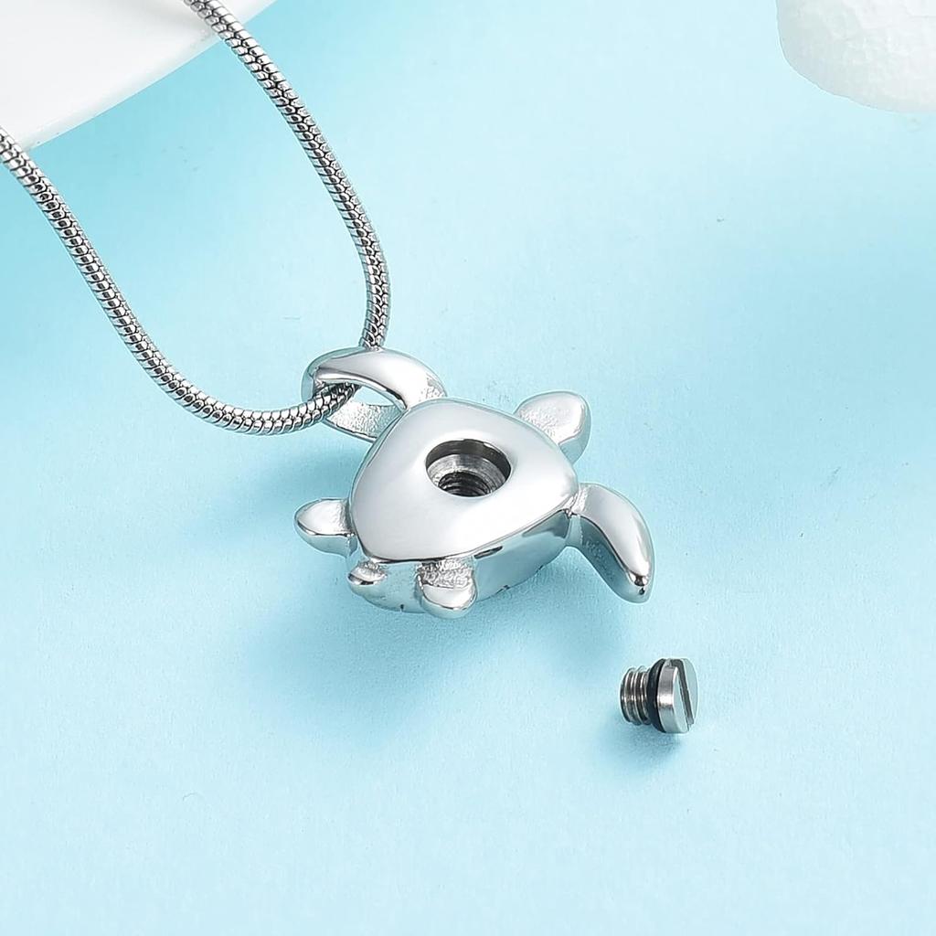 shajwo Sea Turtle Cremation Urn Necklaces for Ashes Stainless Steel Animal Urn Keepsake Jewelry Pendants for Men Women