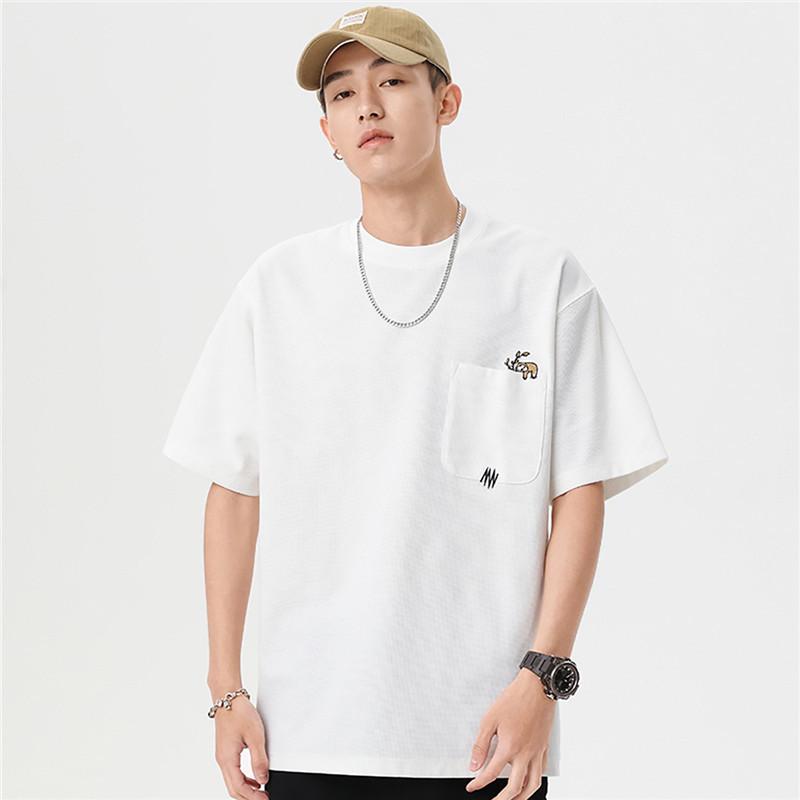 Men's 260g Heavyweight Wrinkle-Resistant Waffle Knit Embroidered Short Sleeve Loose Fit T-Shirt