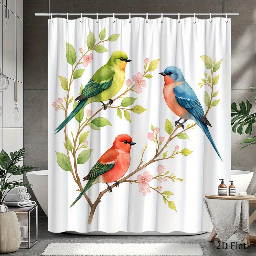 Colorful Birds Shower Curtain Floral Branch Design Nature Decor Bathroom Waterproof Curtains 2D Flat Printing Home Accessory