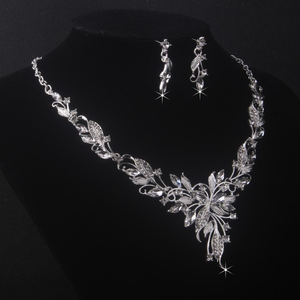 Hochwertige und elegante Brautaccessoires, Hochzeits-Halskette + Paar Ohrringe Set, Brautaccessoires, Brautkleid, Abendparty