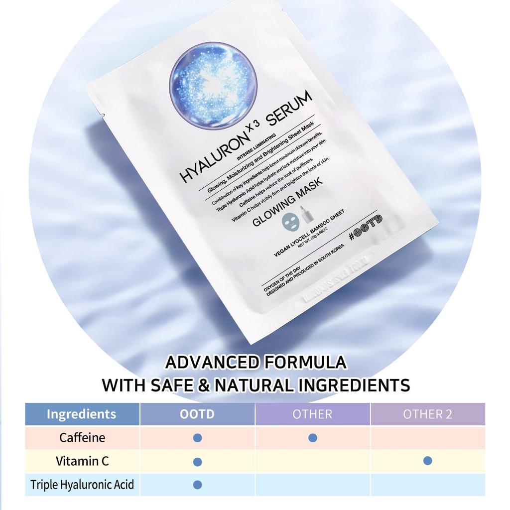 Triple Hyaluronic Acid Face Individually For deeply plump each mask provides daily mask pack with Vitamin C and Korean Hyaluron Serum Sheet Mask,