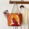Classic Outdoor Practical Retro Canvas Tote Bag Cartoon Print Handheld Beach Bag Large Capacity CLE