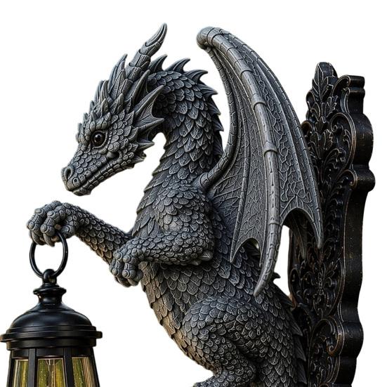 Solar Dragon Wall Light Vintage Resin Outdoor Dragon Sculpture Lamp Waterproof Gothic Garden