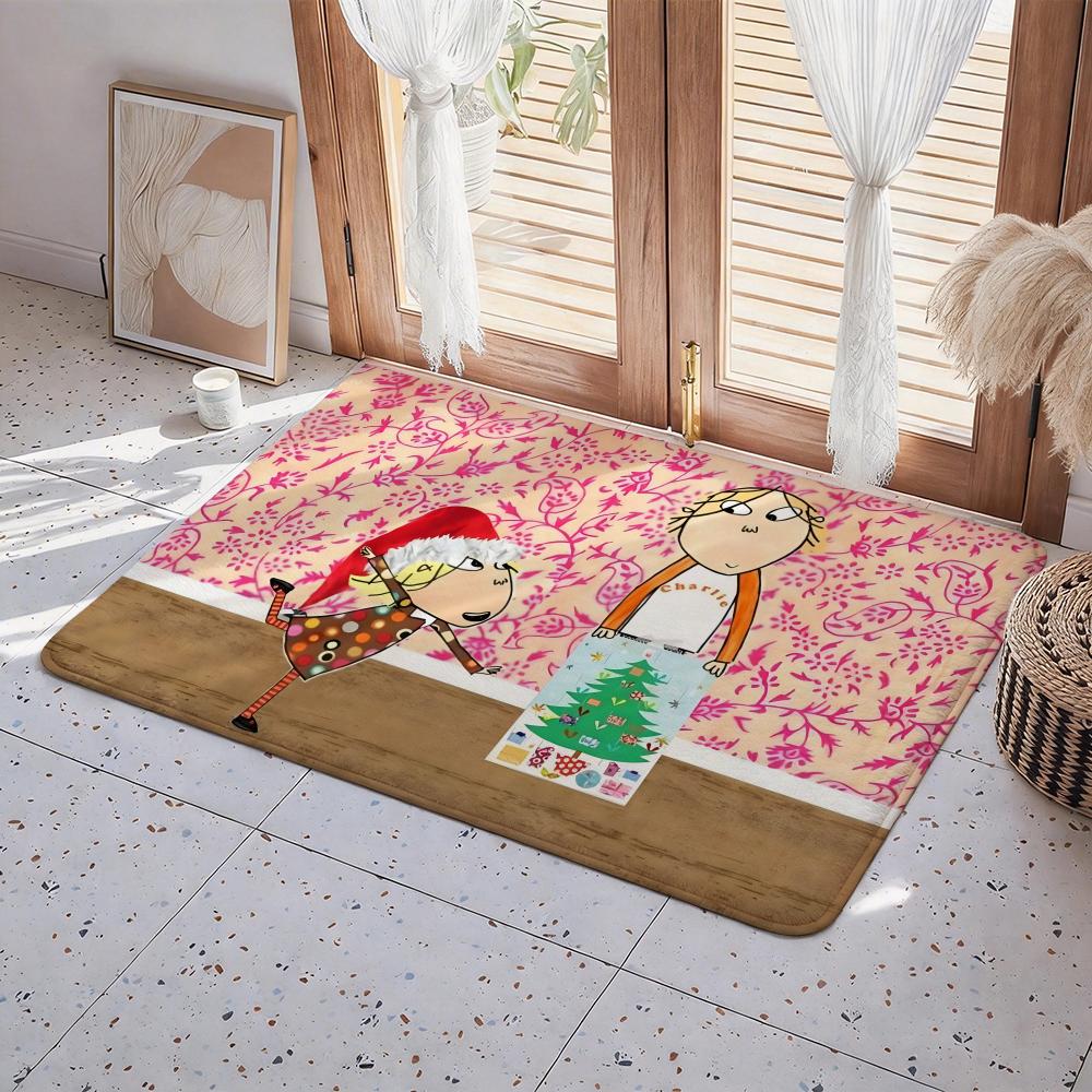 C Charlie and Lola anime Floor Mat Eco Flannel Doormat Non Slip Odorless Indoor Floor Rug Soft Short Plush Home Mat