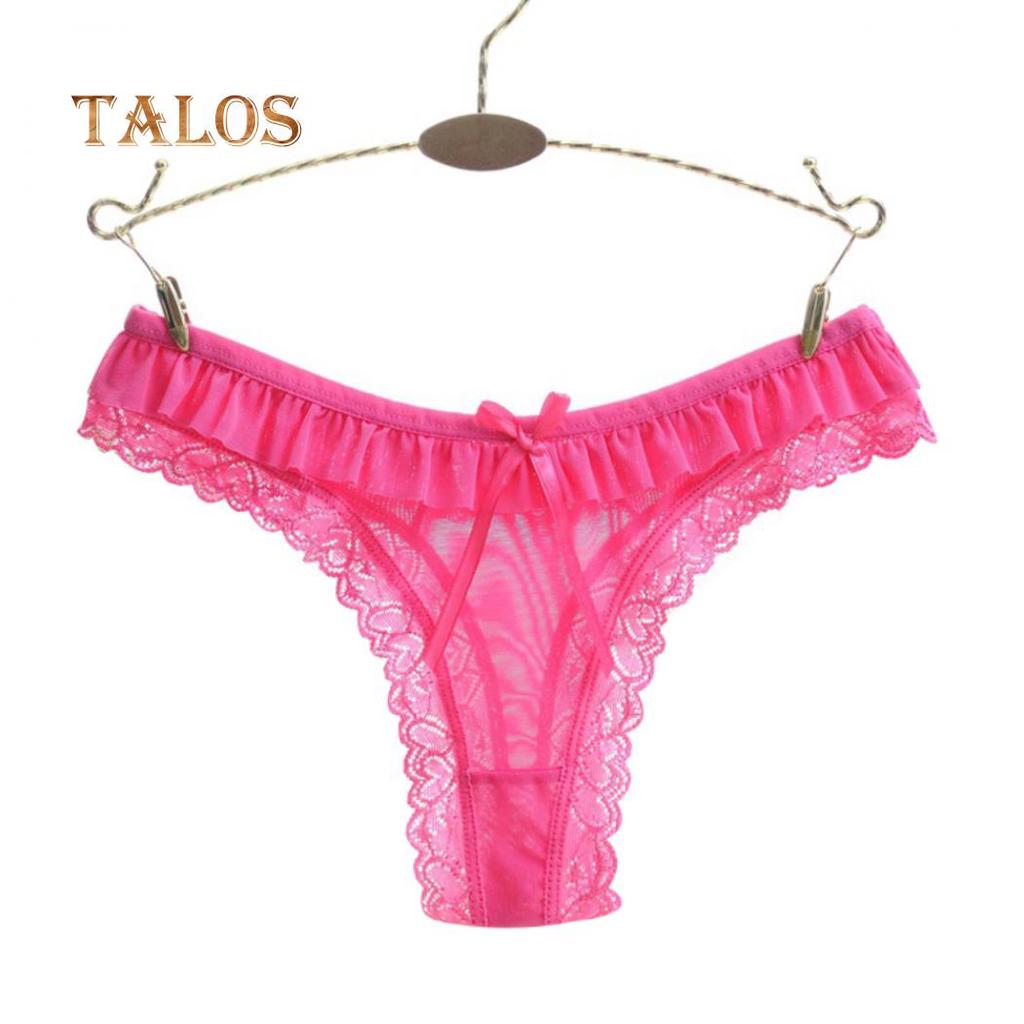 Sexy Solid Color Lace Heart Pattern Bowknot Women's Low Rise Brief Breathable Underwear Thong