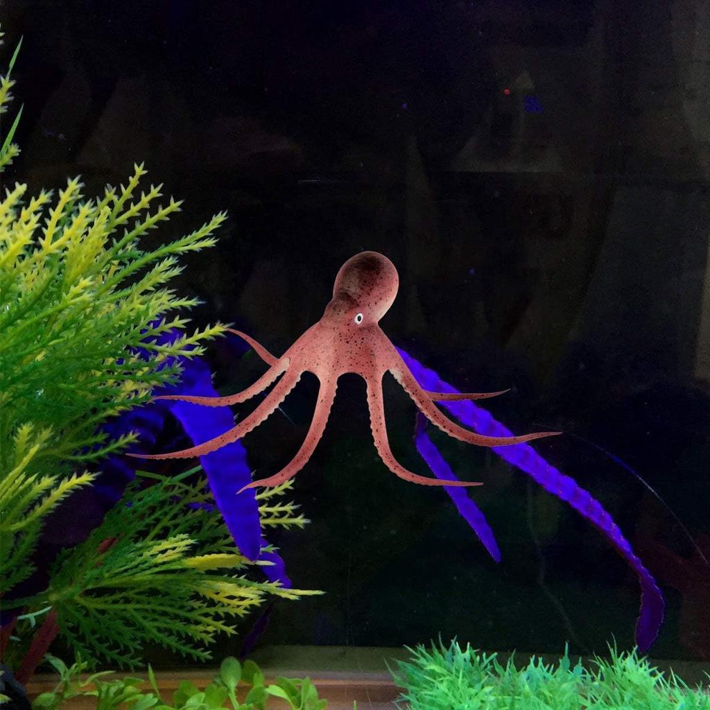 COMOK Lifelike Silicone Artificial Moving Floating Octopus Ornament with Suction Cup for Aquarium Fish Tank Decoration