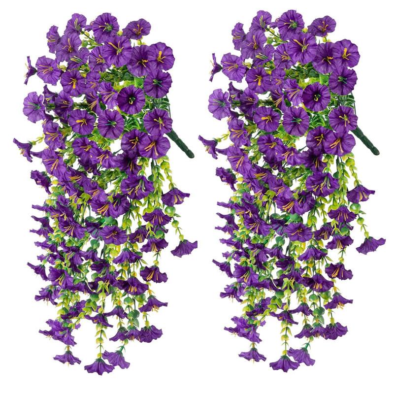 

2 шт. Большие искусственные подвесные цветы Morning Glory, устойчивые к ультрафиолетовому излучению, подвесные гигантские растения для балкона, сада, свадебной вечеринки, декора 2PCS фиолетовый