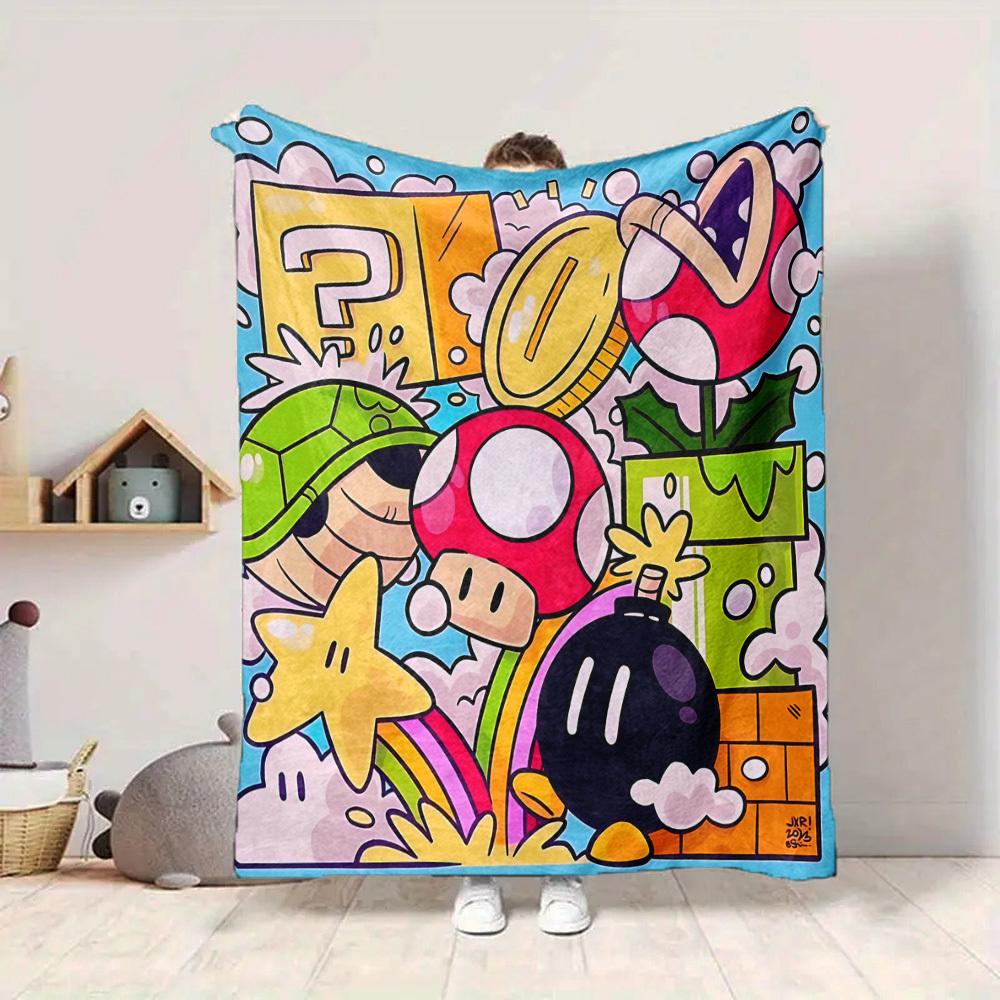 1pc Mario Adventure Flannel Blanket, Soft Skin Friendly with Digital Printing, Various Sizes Available for Family, Friends, Birthday