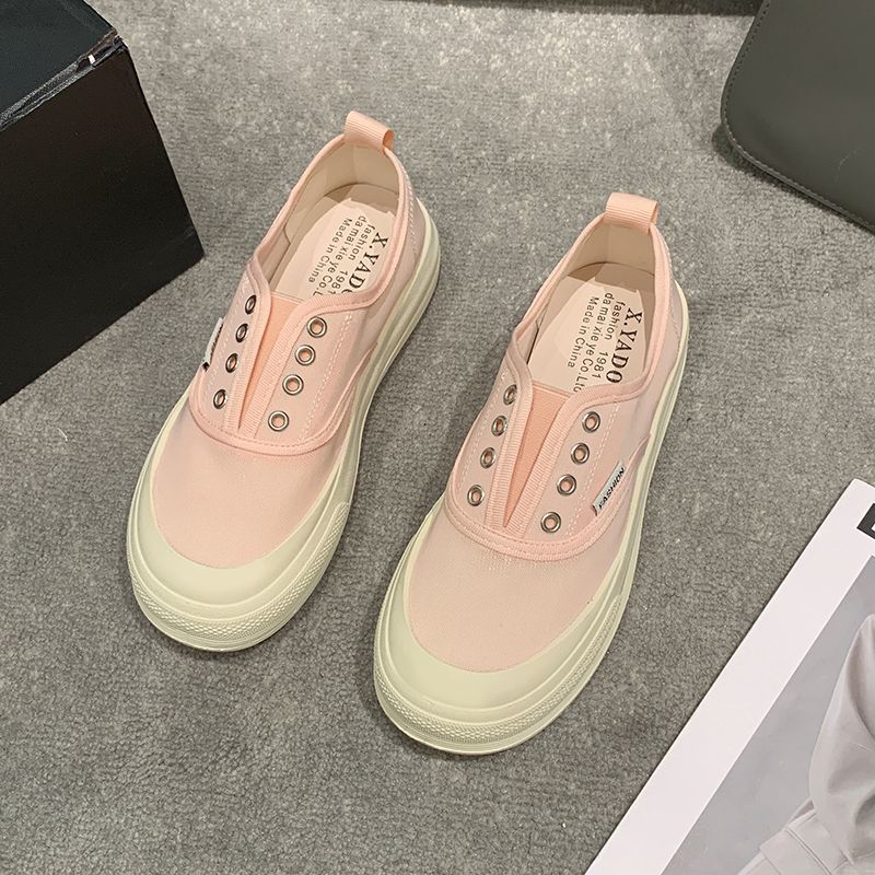 Female Footwear Canvas Off White Women's Shoes High On Platform Slip Original Cotton 2024 New Comfortable and Elegant Light Shoe