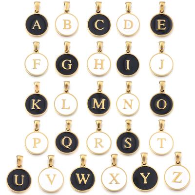 2Pcs Stainless Steel A-Z Round Letter Charms Enamel Alphabet Charms Single-sided Pendant DIY Necklace Bracelet Jewelry Findings