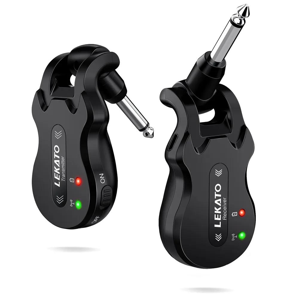LEKATO WS-50 Wireless 5.8 GHz guitar system, rechargeable audio transmitter and receiver, 4 transmission channels, suitable for electric guitar