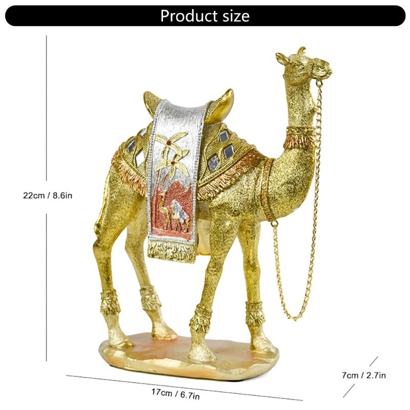 Artistic Camels Sculpture Resins Middle Eastern Ornament Gold Desert Animal Figurine for Living Room and Office Display