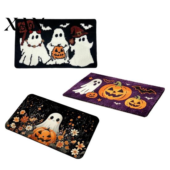 Festive Home Decor Rug Halloween Bath Mat, Pumpkin Ghost Bat Pattern Bathroom Rug, Soft Fluffy Mat Machine Washable Non-Slip Gothic Area for Entrance