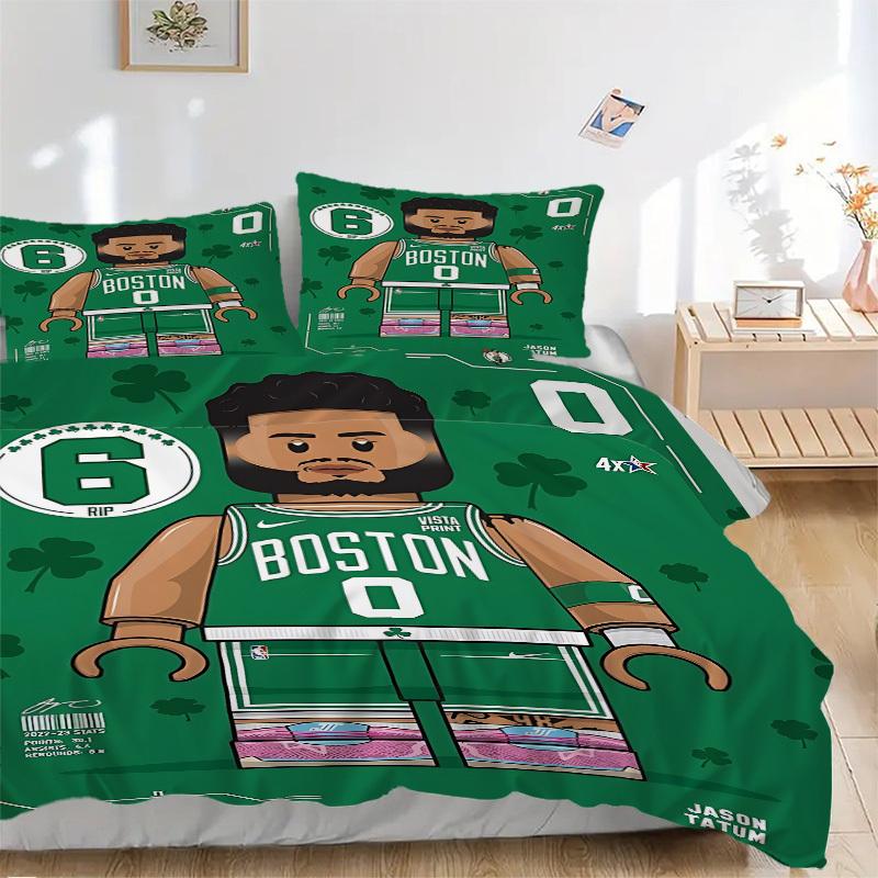 3pcs bedding set Boston Celtics Basketball Player Includes 1 Comforter + 2 Pillowcases, Without Pillow Inserts, Soft Comfortable, Lightweigh