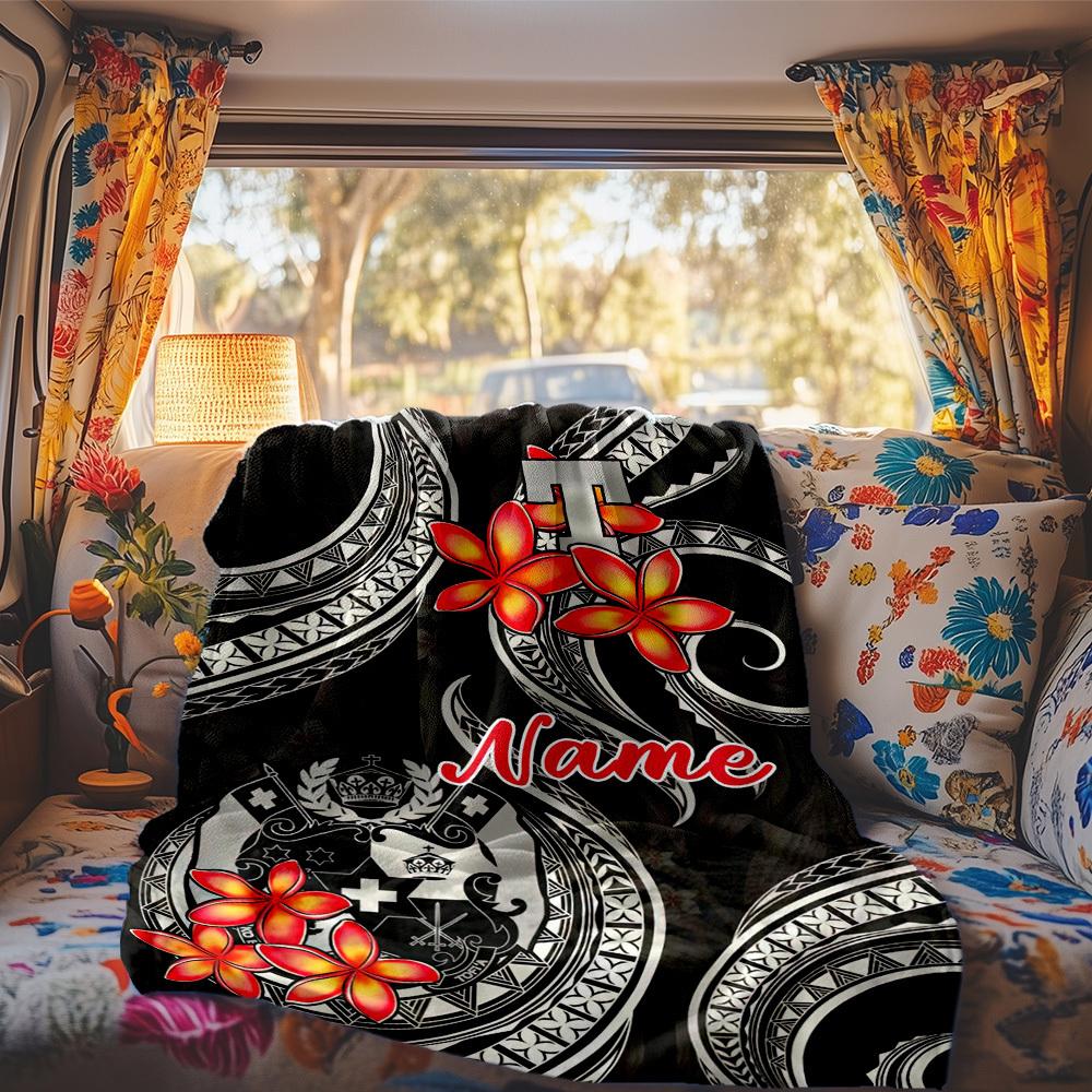Polynesian Tattoo Plumeria Customize Your Name Rv Blanket Comfortable Soft Lightweight All Season Multi Purpose Blanket For Travel Camping Picnics