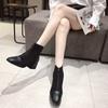 Women's Fashion Mid Boots Fashionable Boots with Front Zipper Thick Heel Suede Midsole Boots Leather Shoes Women's Shoes 35-40