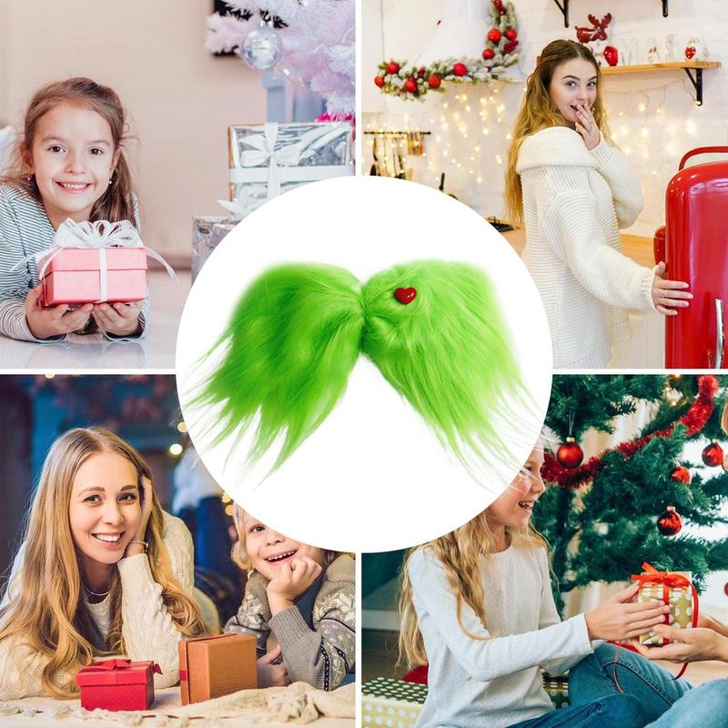 Green Hair Bows Red Heart Green Furry Bow Clip Christmas Decorations Party Dress Up Costume Accessories For Birthday Holiday