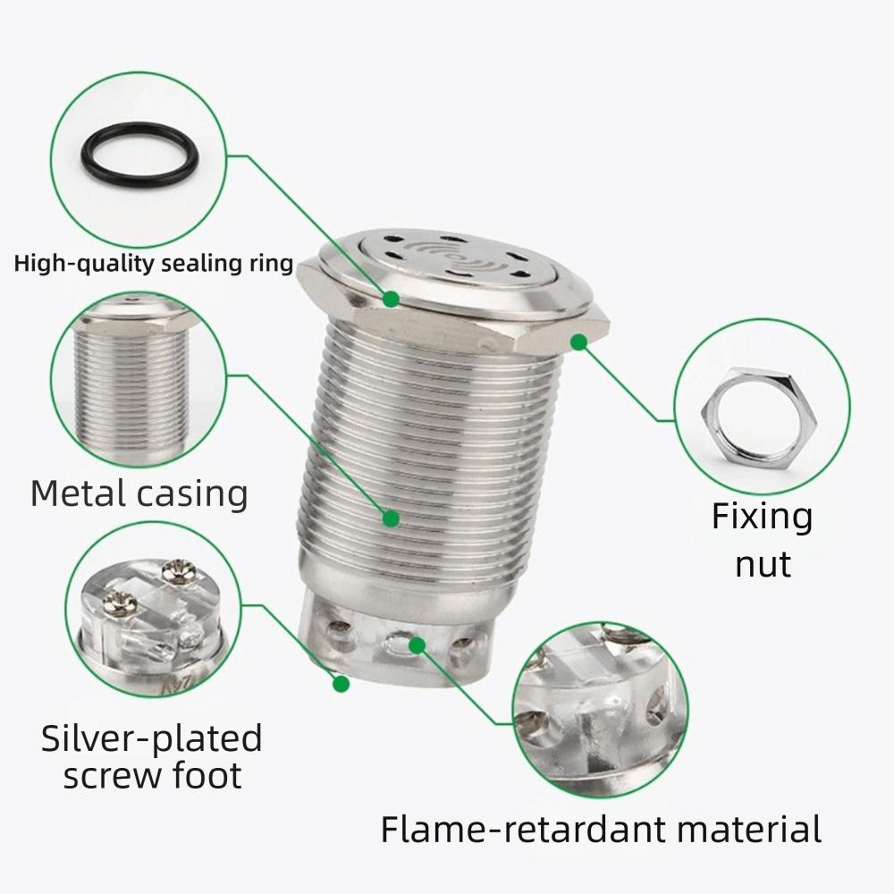 Neuer 16mm Metallsummer Hohe Dezibel DB Edelstahl Alarmindikator 12V 24V Ton- und Lichtalarm