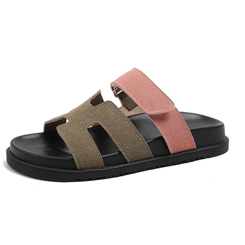 

Кожаные повседневные тапочки H на толстой подошве с липучками, женские сандалии для верхней одежды летом 42