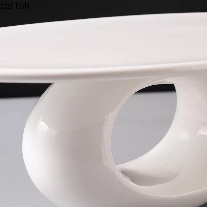 Farfurie Creativă Ceramică cu Picior Înalt, Farfurie Ovală Plată Alb Pur, Farfurie pentru Desert, Farfurii pentru Sushi, Veselă Specială