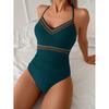 Vintage Black Knitted Patchwork One Piece Swimsuit 2026 Women Halter V Neck Back Bandage Cross Slim Tummy Control Swimwear