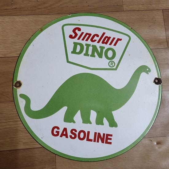 

Подержанный знак Sinclair Dino Gasoline с фарфоровой эмалью, круглый, 12 дюймов
