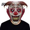 Gruselige Halloween-Clownmaske Teufelshörner Maske, mit Glöckchendekor, Atmungsaktives Bequemes Latex-Kopfbedeckung für Gesicht, für Erwachsene Cosplay-Requisiten Horror-Party