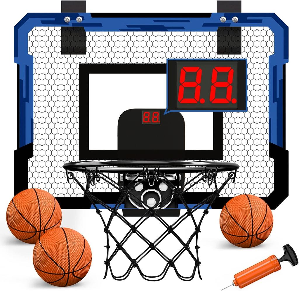 Indoor Mini Basketbalring voor Kinderen, Basketbalringen Over De Deur met LED Verlichting, Miniring met Scorebord & 3 Ballen