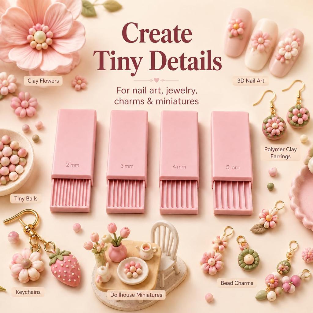 4PCS Precision Grooves Clay Ball Maker Smooth Rolling Reusable Clay Bead Roller 3D Printed 2/3/4/5mm Nail Art Bead Roller