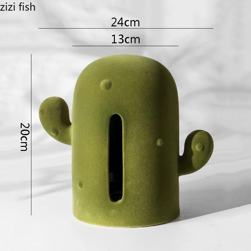 Retro Olive Green Velvet Tissue Box Desktop Ceramic Creative Napkin Paper Box Withdrawable Tissue Boxes Household Tissue Case