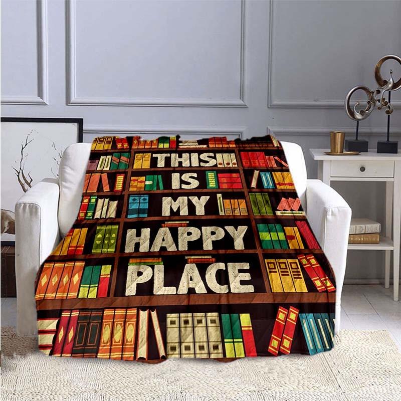 Decke für Buchliebhaber, begeisterte Leser, Bibliothekare, bedruckte Decke „This Is My Happy Place“.
