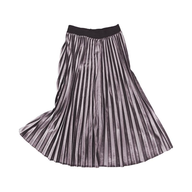 Elegant Pleated Mid-Length Skirt: Spring/Autumn, Solid Color, Elastic Waist, Loose Fit, Plus Size.