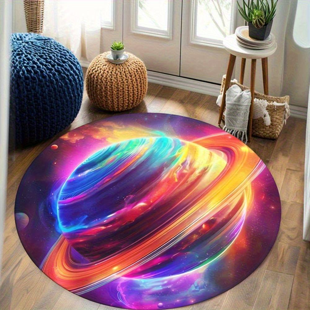 Crystal Velvet carpet[2D Flat, Not 3D]Comes with 2 Anti Slip matsCosmic Galaxy Space Theme Round Area Mat - Polyester, Non-Slip,